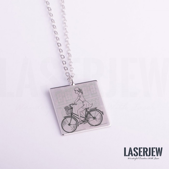 Illustration Woman with Bicycle Necklace