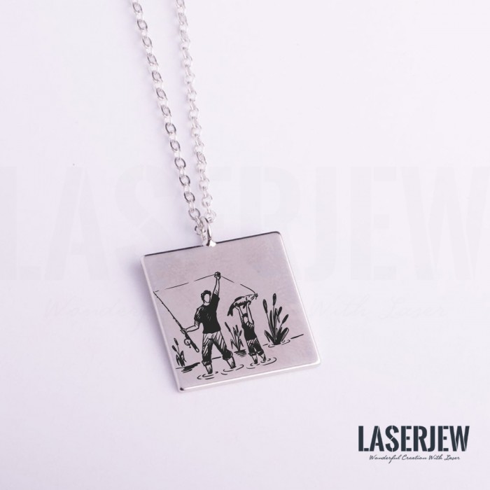Illustration Fishing Father Son Necklace