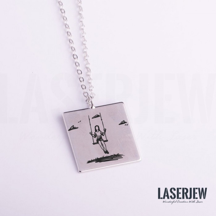 Illustration Woman Swinging on a Swing Necklace
