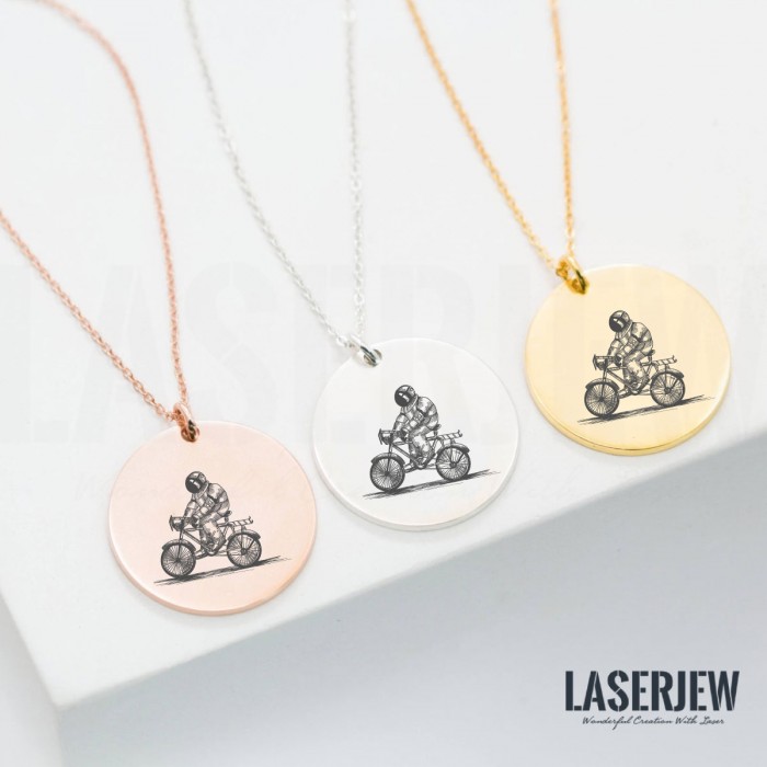 Illustration Cycling Astronaut Necklace